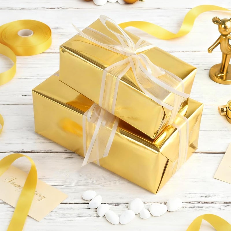 Donyang Gold Wrapping Paper, 17inch x 33ft Solid Color Metallic Lustre Paper, Gold Gift Wrapping Paper with Grid Cutting Lines Perfect for Christmas, Birthday, Wedding, Valentine, Baby Shower, Arts & Crafts - Image 5